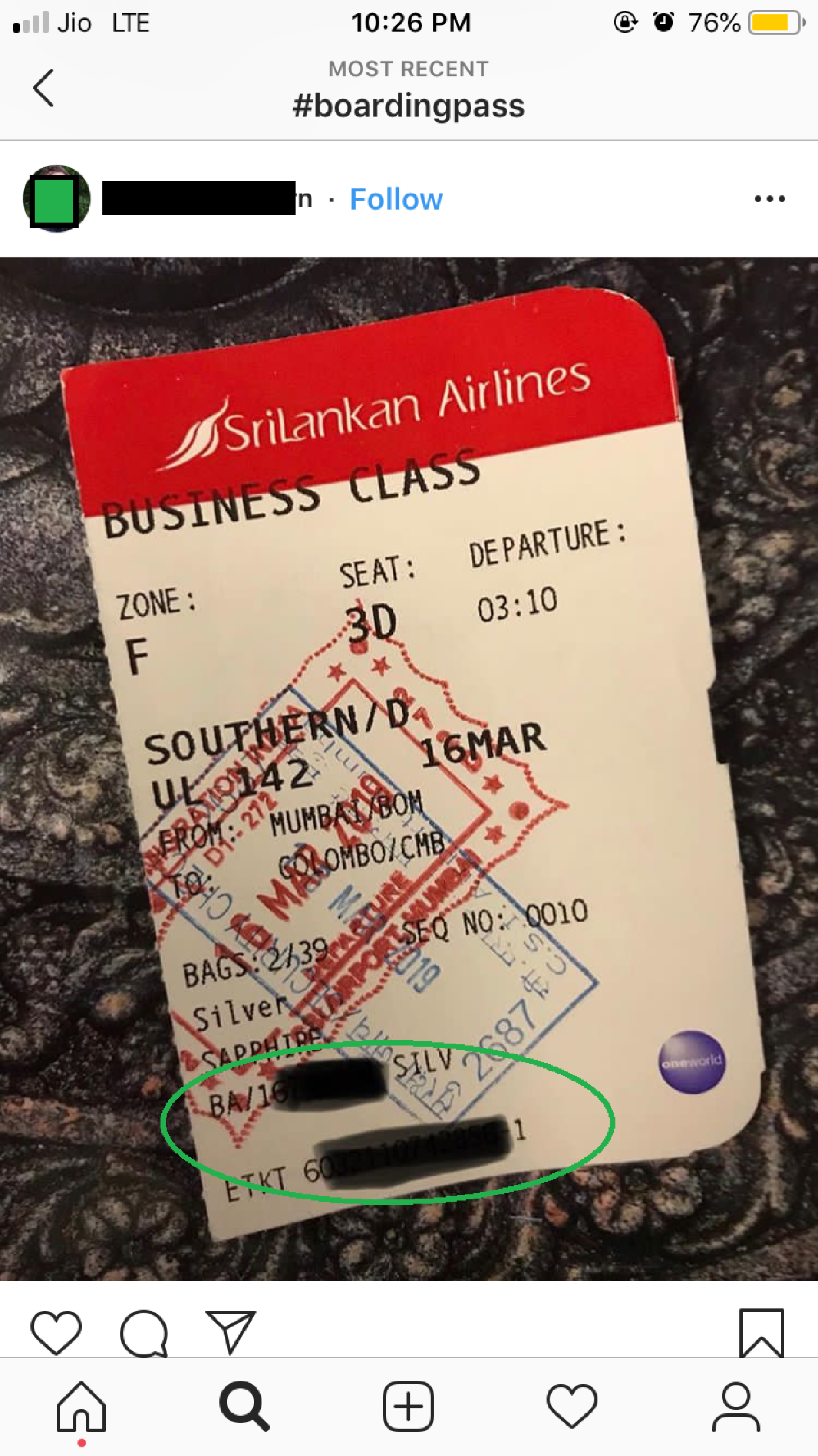 Boarding pass photo